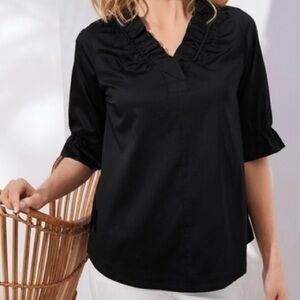 Soft Surroundings Glenna black ruffle neck blouse